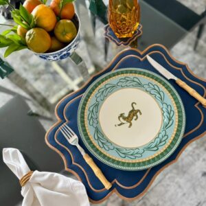 Individual Antimanchas Azul con ribete cafe claro
